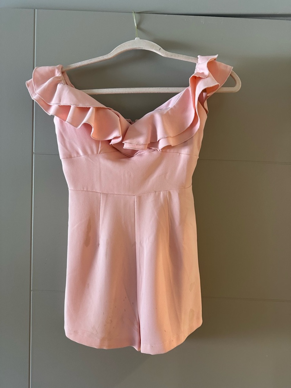 Ruffle Off-Shoulder Pink Romper